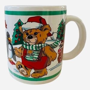 Vintage Teddy Bear Christmas Mug Xmas Coffee Mug Rare Ceramic Kids Cup Christmas
